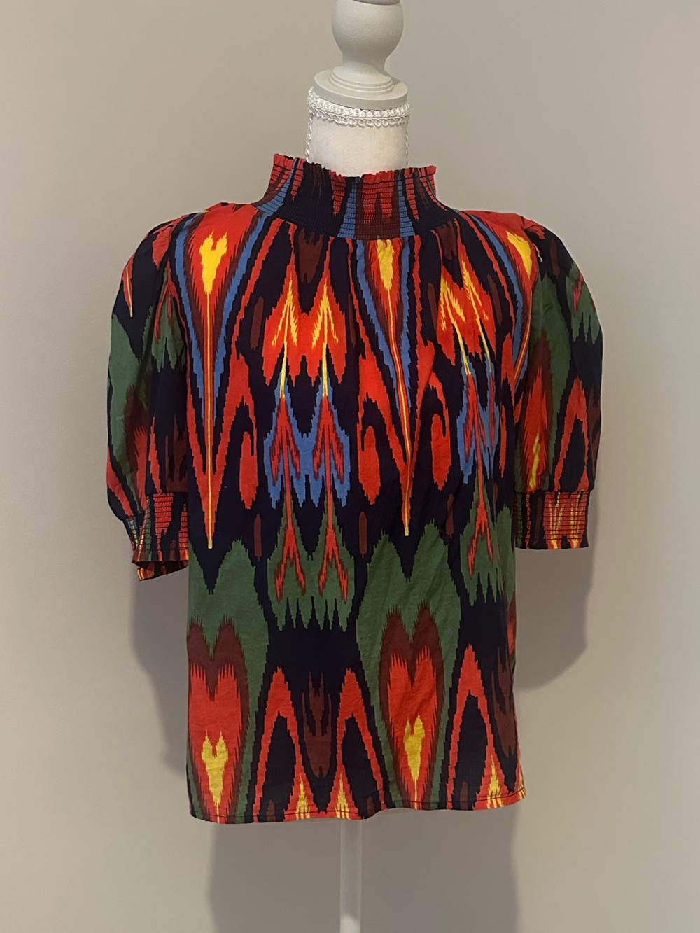 La Plage Multicolor Ikat Print Short Sleeve blouse